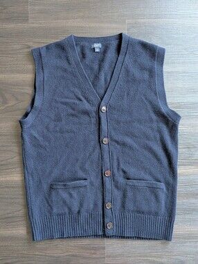 J. Crew Men's 100% Lambs Wool Navy Sweater Vest Preppy Fall Business Casual L